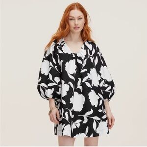 Kate Spade X Target Rose Poplin Black/White Long Sleeve Mini Dress NWT